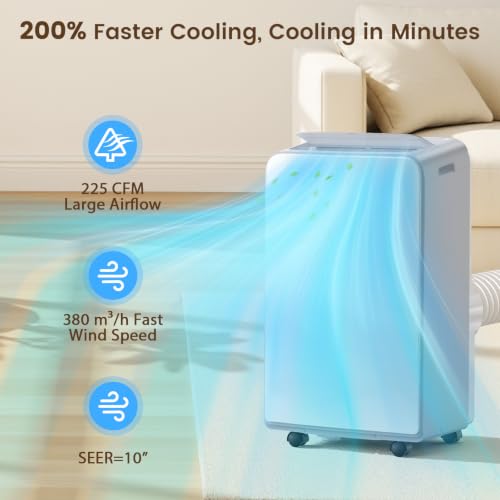Image of Electactic 11,000 BTU ASHRAE(7,000 BTU SACC) Portable Air Conditioners Dual Motor, Dual Hose, Drainage-free Cooling, Fan /Dry /Remote /Timer, Quiet Portable AC Unit for Rooms Indoor