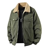 Chaquetas de Borrego Hombre,Talla Grande Chaqueta Hombre Invierno de Trabajo Casual Cuello Solapa Abrigo de Pana con Cremallera Casual Color Sólido Vintage Bomber Jacket Cálida y Cómoda Cazadora