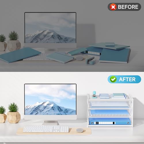 Marbrasse Organizador de Escritorio,4 Niveles Cestas de Correo, Portarevistas,Soporte de Almacenamiento para Papel,Organizador de Bandejas de Archivación,Oficina,Casa (Blanco) - imagen 2