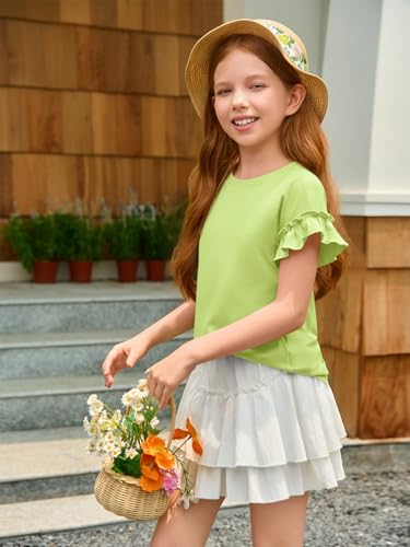 Image of Haloumoning Girls Ruffle Short Sleeve T Shirts Kids Summer Crewneck Tops Cute Tees Blouse 5-14 Years