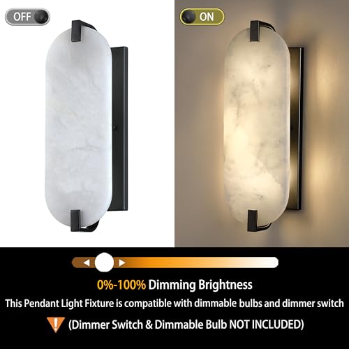 Image of 15.7 inch Natural Oval Alabaster Marble Modern Concise 2 Pack 2 Light Wall Sconce Fixture,Black Finish for Bathroom Bedroom Hallway Bedside Staircase Vanity Mirror