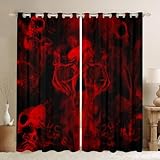 Gothic Skull Curtains Red and Black Skeleton Window Curtains 42' Wx84 L for Kids Boys Bedroom,Psychedelic Goth Skull Window Drapes Trippy Smoke Window Treatments 2 Panel Set Living Room Decor