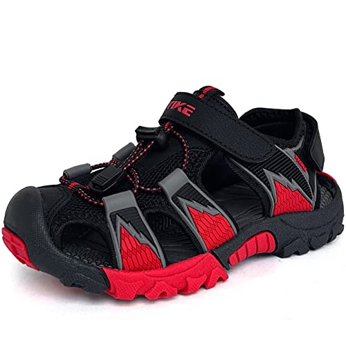JMFCHI Kinder Sandalen Jungen Geschlossene Sommerschuhe Sports Outdoorsandalen Mädchen Trekkingsandalen Wandern Strand Schuhe Schwarz Rot gr.25