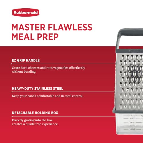 Rubbermaid EZ Grip Box Grater, Stainless Steel Cheese Grater & Container - BPA Free Multi-Surface Cheese Shredder & Food Grater for all Vegetables | Graters for Kitchen -Non-Slip Base, Dishwasher Safe - image 3