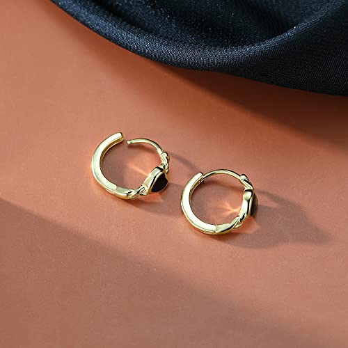 Sluynz 925 Sterling Silver Black Heart Huggie Hoop Earrings For Women Teen Girls Small Heart Hoop Earrings Retro Punk Earrings (B-Gold Plated) #TOP4