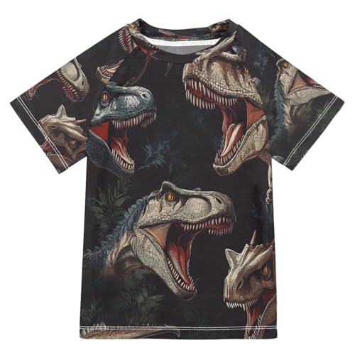 Kids Swimsuit Dinosaur T-rex Cartoon Sunscreen T-Shirts Swimwear Sets UPF 50+