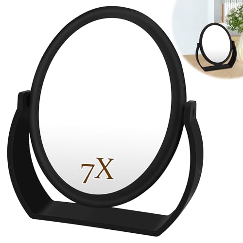 Sprifityy Espejo de tocador de Mesa de rotación de 360°,Espejo cosmético de Alta definición,Espejo de Maquillaje de Aumento Doble Cara,Aumento 1X / 7X 7 Pulgadas