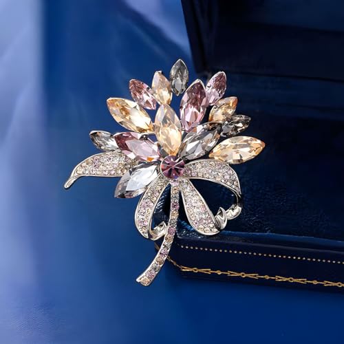 Image of Sparkling Rhinestone Flower Brooch Pin Premium Blue Purple Crystal Flower Brooch Lapel Pins Vintage White Rose Broochs Clothes Hat Bag Dress Clothing Jewelry for Women