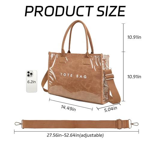 Image of GISMTR PVC Tote Bag for Women Large Letters Print Hobo Handbags Kraft Paper Shoulder Bag with Strap for Work Travel