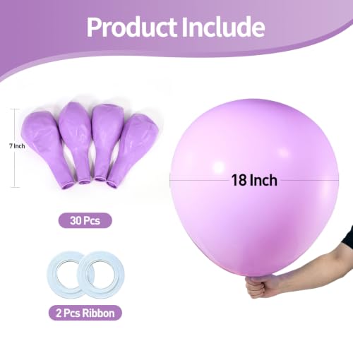 Image of KALOR 18 Inch Patel Purple Large Latex Round Balloons 30-Pack