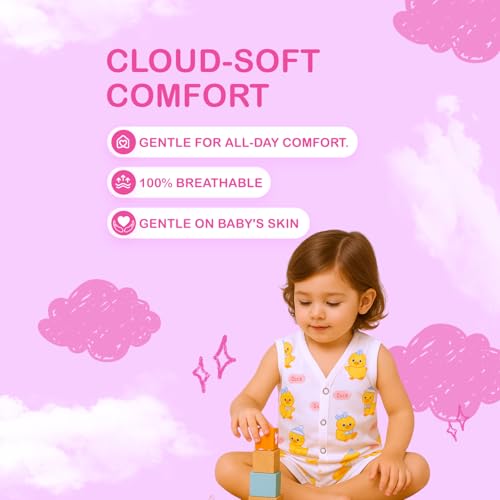 Image of Kidbea Newborn Baby Jhabla Muslin Cotton Clothes for Boys & Girls | Soft Breathable, Cute Printed Sleeveless Baby Wear with Button Closure