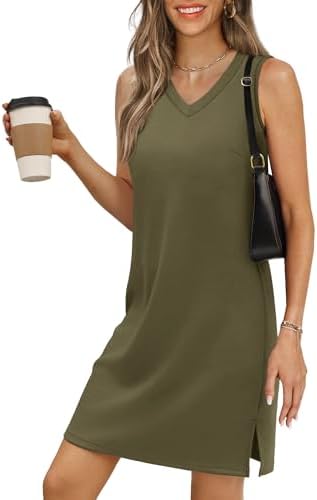 BKRIVE V-Neck Summer Dresses for Women Sleeveless Casual T-Shirt ...