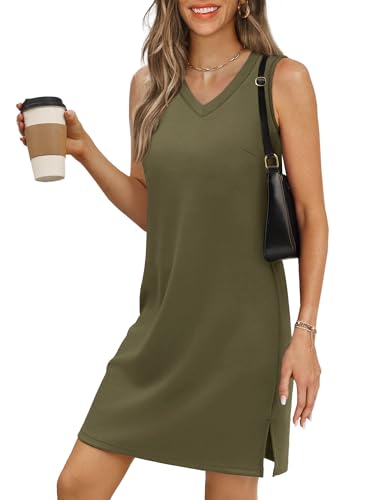 Image of BKRIVE V-Neck Summer Casual Beach Dresses for Women 2026 Vacation Women's Sleeveless Sundress with Split