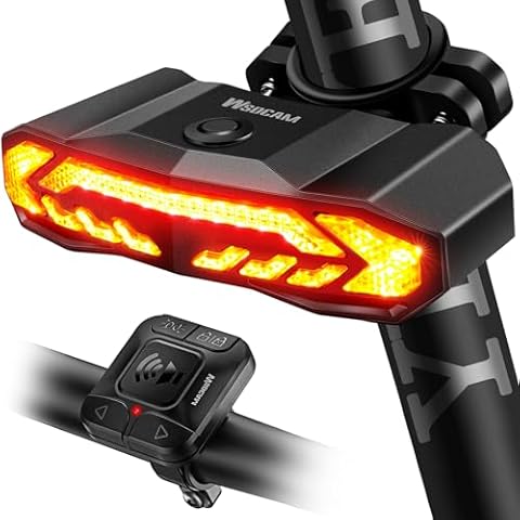 WSDCAM Smart Bike Tail Light with Turn Signals and Rear Brake Light, Bike Alarm Horn with Remote, Auto ON/Off Rechargeable Waterproof Cover
