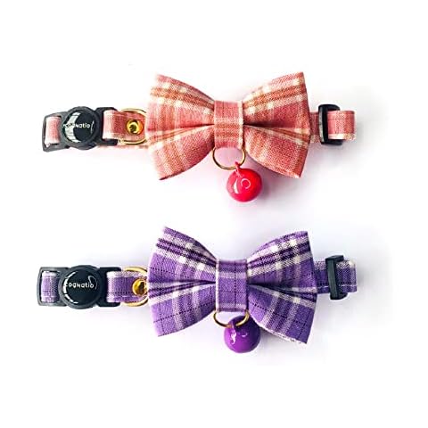 Cognatio 2 Pack Cat Collar with Bell and Removable Bow Tie, Adjustable Pet Collar (Purple+Pink) Cover