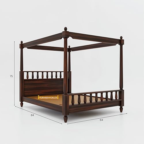 Image of Poster Bed Solid Sheesham Wood Queen Size Bed for Bedroom, Wooden Double Bed, Cot Bed Furniture 1 Year Warrenty (Walnut)