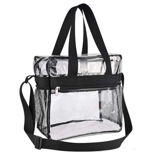 Image of Clear Bag 12x6x12 Stadium Approved Clear Tote Bag with Zipper Closure Crossbody Shoulder Bag with Adjustable Strap