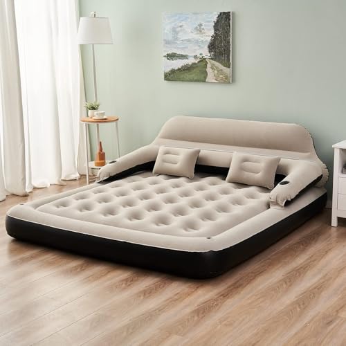 Image of King Size Air Mattress Inflatable Bed with Headboard and Pillows,Blow Up Sofabed