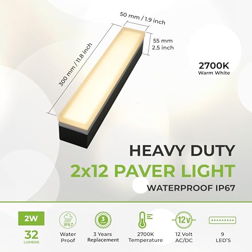 Image of LUMENGY Paver Light 2x12 Inch (1.97x11.81), 2700K Warm White, Glare-Free Brick Lighting for Driveways, Walkways, Pool Decks and Patios, 12V Hardwired, IP67 Waterproof, Drive-Over Rated