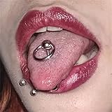 2Pc Gothic Titanium Tongue Stud Circle Barbell Ball Piercing Tongue Ring for Women Men Body Jewelry Tongue Nail (Main Stone Color : Rod Length 16mm, Metal Color : Steel Color)