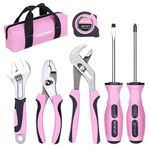 FASTPRO 7-Piece Pink Tool Kit, Household Tool Set for women, Basic Hand Tools for Home Maintenance...