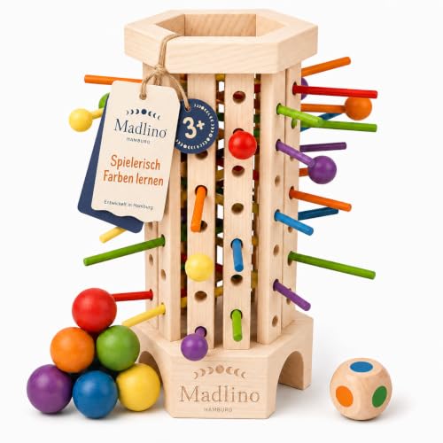 Madlino Farblernturm Montessori Spielzeug ab 3 Jahre für Mädchen & Jungen Motorik Spielzeug Farben & Geschicklichkeit Geschenk Kinder Holzspielzeug pädagogisch wertvoll