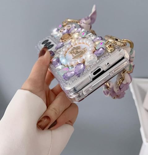 Compatible with Samsung Galaxy Z Fold 5 5G Glitter Bling Case, Cute Luxury 3D Crystal Queen Rhinestone Full Diamond with Silk Scarf Wristband Chain Women Girls Case Cover for Galaxy Z Fold 5 by Poowear - Used condition - Image 2