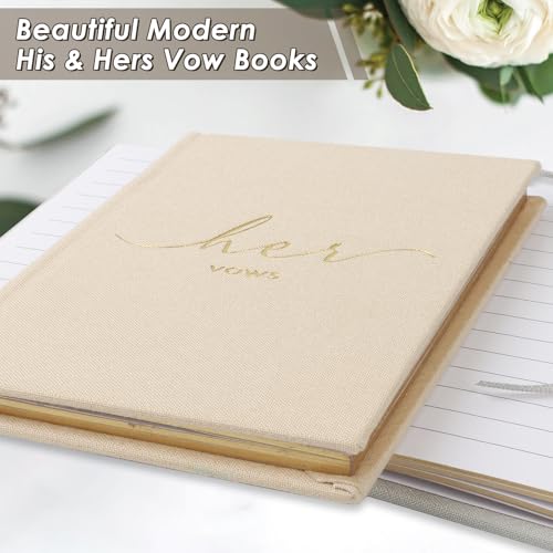 Image of Wedding Vow Books With Gold Foil Lettering, Hard Cover His and Hers Vow Books, Canvas Linen Foil Embossed Wedding Ceremony Vow Books - A Beautiful Addition For The Wedding Day, 56 Pages, 5.9 inch X 3.9 inch