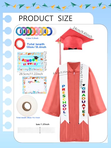 Image of Unisex Kids Kindergarten Graduation Gown Cap Tassel Stole Preschool Graduation Gown Robes Certificate for Boy Girl
