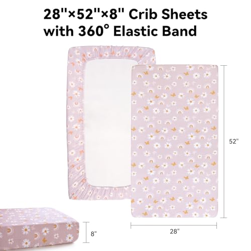 Image of TILLYOU 2 Pack Muslin Crib Sheets for Boys and Girls, 100% Cotton Fitted Crib Sheet for Toddler 52x28 Standard Crib Mattress, Pink Butterfly