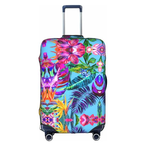 Red Flower Tropical Plant Print Travel Elastic Suitcase Luggage Baggage Cover Protector, Washable And Anti-Scratch