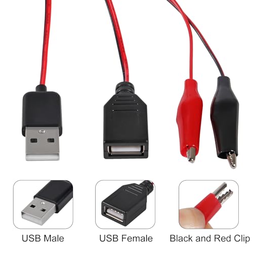 Image of 8PCS USB to Alligator Clip Adapter Cable Male Female USB to Alligator Clip Probe USB Cables with Alligator Clip for Circuit Test