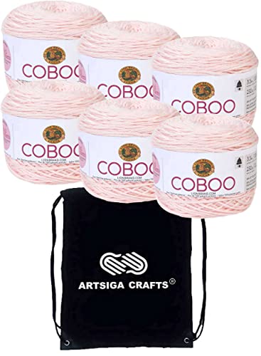 Lion Brand Coboo Pale Pink 835-102 (6-Skeins - Same Dye Lot) DK Light Worsted #3 Cotton Bamboo Yarn for Crocheting and Knitting with Project Bag