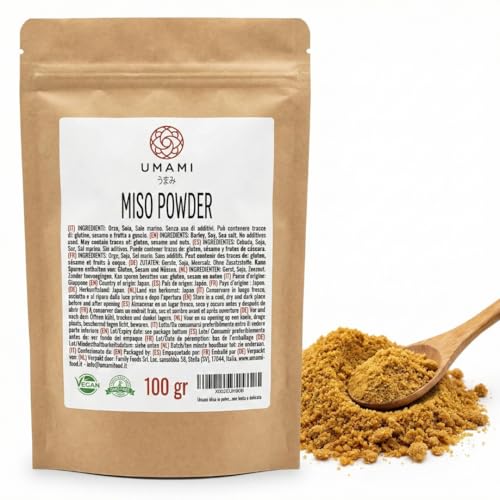 Umami Miso en Polvo Japonés 100g - Sazonador Instantáneo Fermentado - Potenciador de Sabor Natural Umami - Sin Glutamato y Vegano - Ideal para Sopas y Parrilladas