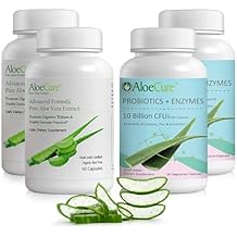 AloeCure Organic Aloe Vera Capsules Pack - 4 Pieces - 2 x Aloe Vera Capsules, 2 x Probiotics + Enzymes