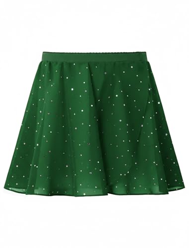 Gogokids Girls Dance Ballet Skirt, 3 Pack Tutu Skirts Fluffy Ballet Dress for Toddlers/Little Girls (130/6-7 Years) Green