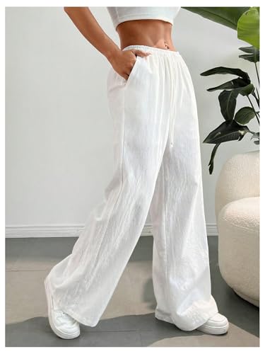 Image of SHENHE Girl's Linen Low Waisted Drawstring Button Front Loose Long Pants Casual Boho Trousers