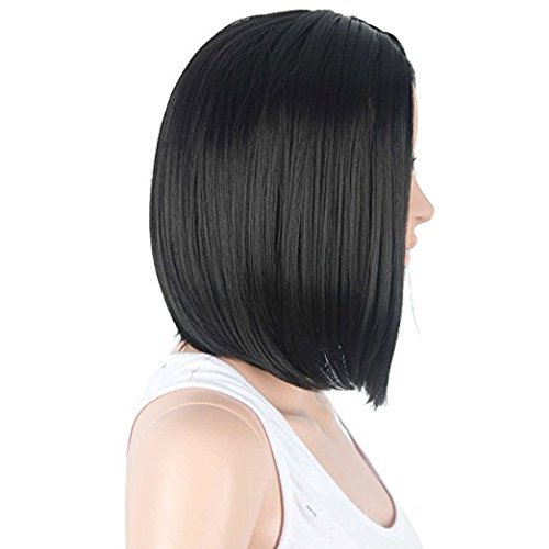TSNOMORE Black Bob Wig for Women Shoulder-length Straight Short Synthetic Wig for Girls Halloween Costume Party Cosplay Wig