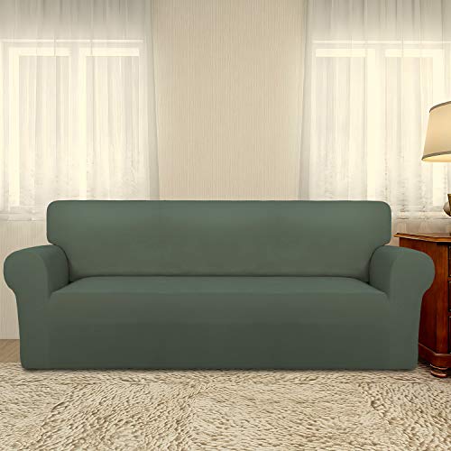 Purefit Super Stretch Chair Sofa Slipcover – Spandex Non Slip Soft Couch Sofa Cover, Washable Furniture Protector With Non Skid Foam And Elastic Bottom For Kids, Pets （Sofa, Grayish Green） #TOP1