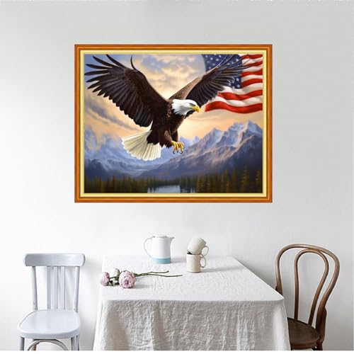 Image of Foxhool Beginners Cross Stitch Kits Stamped Full Range of Embroidery Kits for Adults DIY Cross Stitches kit Embroidery Patterns for Needlepoint kit-Flag Eagle 16x20 inch