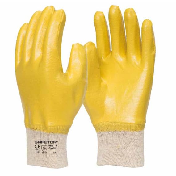 Guanti in nitrile giallo con dorso rivestito Ergonit (12 paia)