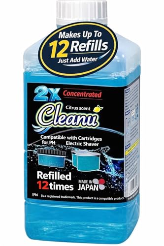 Cleanu () 2X Concentrated Shaver Cleaning Solution Refill Compatible with Philips Norelco SmartClean & Quick Clean Pod Systems Makes Up to 12 Cartridge Refills 1L (33.8 oz) Made in Japan