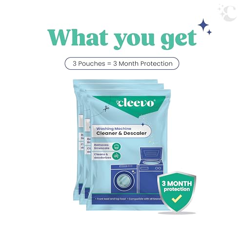 Image of Cleevo Washing Machine Cleaner & Descaler Powder - Pack of 3 | Removes Limescale, Odour & Residue | Non-Toxic, Phosphate-Free | Front & Top Load Safe