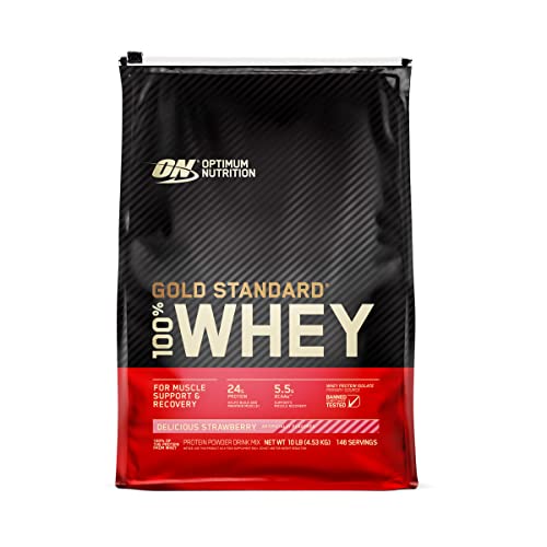 Optimum Nutrition Gold Standard 100% Whey Protein Powder, Delicious Strawberry, 10 Pound (Packaging May Vary)