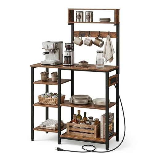 Relaxdays - Estantería de Cocina con Toma USB, Aspecto Madera, Metal, marrón, Negro, 151 x 82 x 40 cm