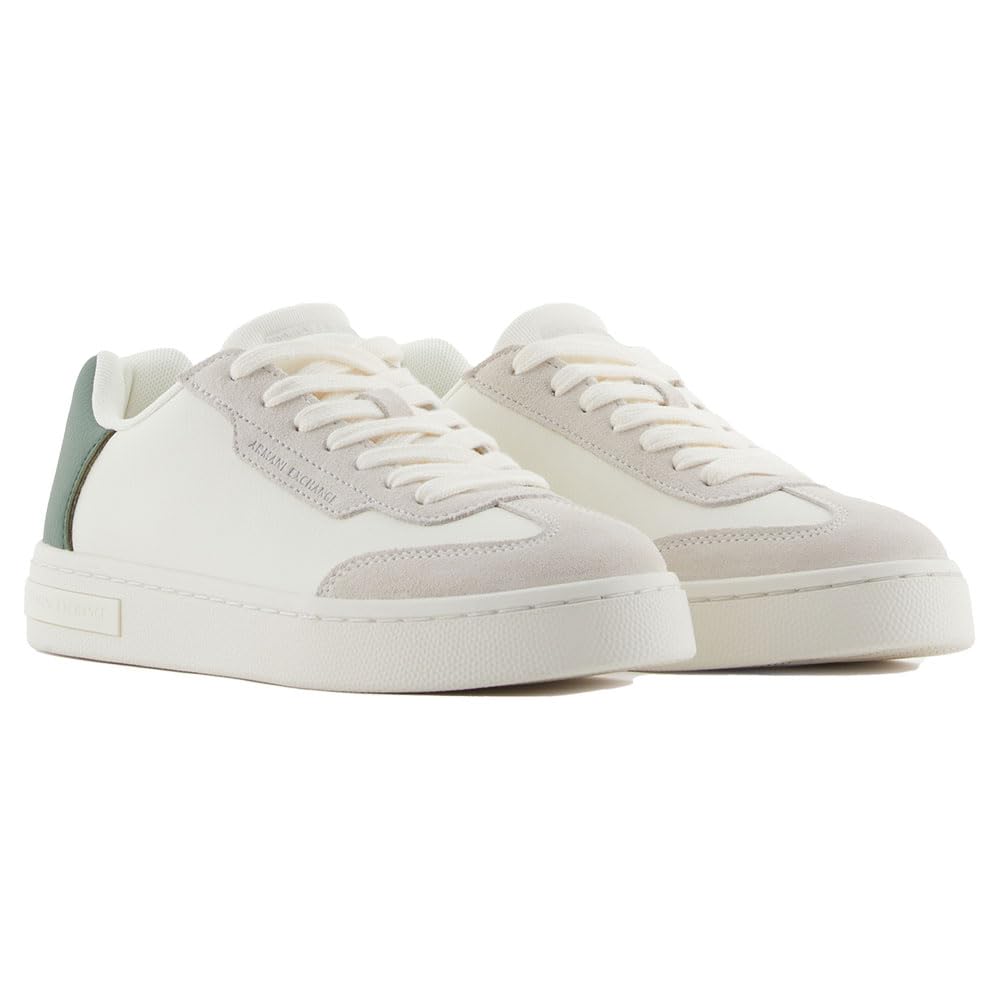 Armani Exchange Women's London Trainers, Off Wht Dark Fr Grn, 8.5 UK