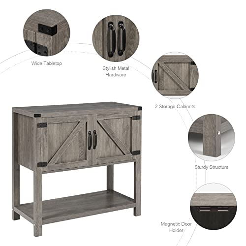 4Ever2Buy Farmhouse Coffee Bar Cabinet With Storage, Sideboard Buffet Cabinet With 2 Doors，Entryway Accent Cabinet With Bottom Shelf，Coffee Bar Console Table For Living Room Hallway, Grey #TOP2