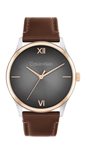 Calvin Klein Orologio Con Movimento Al Quarzo A Tre Lancette Da Uomo Collezione Ascend Con Cinturino In Pelle Marrone - 25200453, Brown