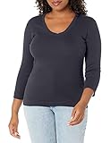 Three Dots Women's 3/4 Sleeve V Neck Tee