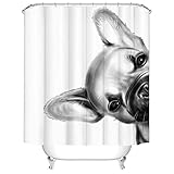 RnnJoile French Bulldog Shower Curtain Frenchie Bathroom Decor Black and White Animal Bathroom Shower Curtain Fabric with Hooks 72'×72'